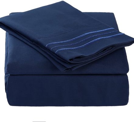 Slaap rustig met 4 PCS geborstelde microfiber plaat met 3-lijnen borduurwerk
