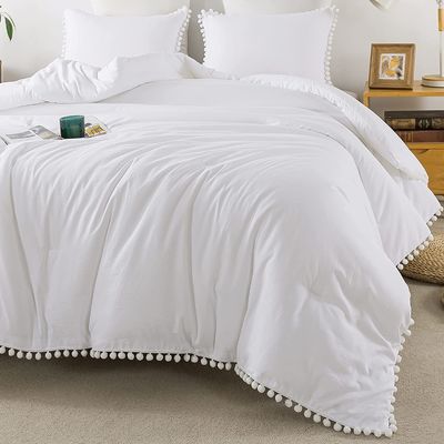 130 * 70 Stoffendichtheid Wit Pom Pom Fringe dekbed en kussenset 3 stuks