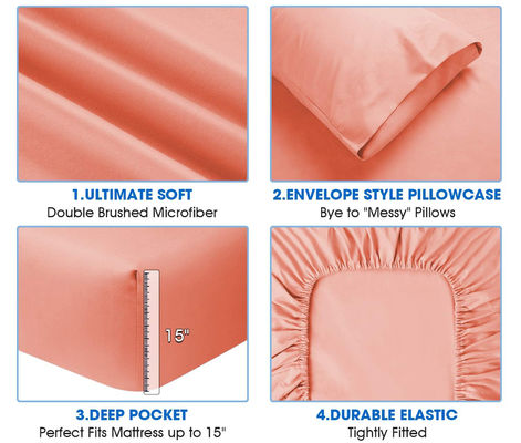 Bamboe 2200 serie 6pcs gepoetste Microfiber bedden set zonder vullen voor hotel