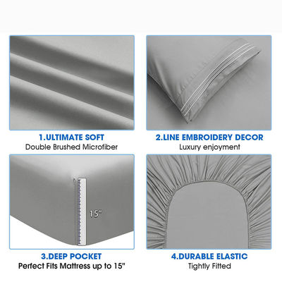 Microfiber geborduurde lakens Set voor 16 "Deep Pocket Mattress 3/4pcs is aangepast JA