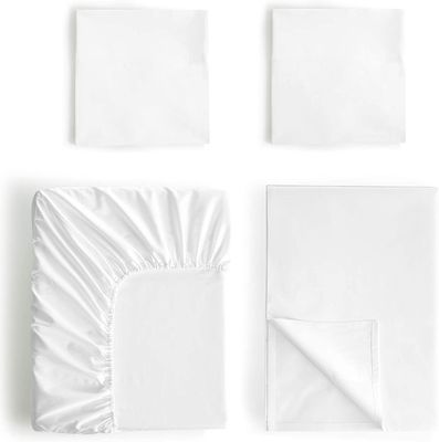 4 stukken 100% katoen Luxe zacht ademend diep zakbed Set met draagbare