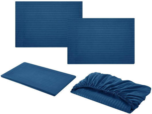 Satin Stripe 90GSM Microfiber Extra Soft Luxe Bed Sheets Set 3pcs 4pcs Navy Deep Pocket