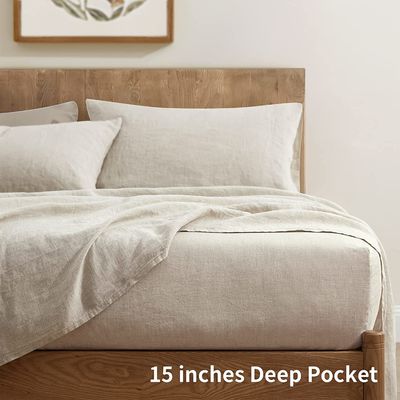 Queen Size Stone Gewassen Frans Linnen Bedden Set van 4 100% Puur Linnen Linnen Europa Stijl