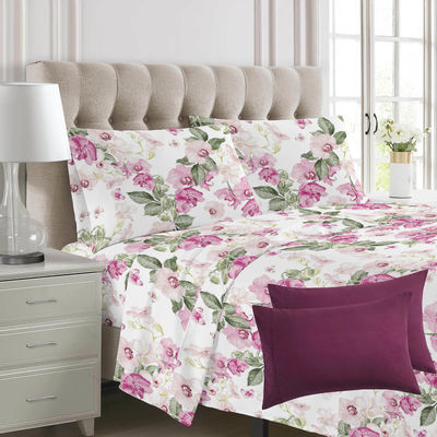 100% Polyester Print Microfiber Stof Bed Linnen Set voor Koningin en Koning Grootte 6pcs