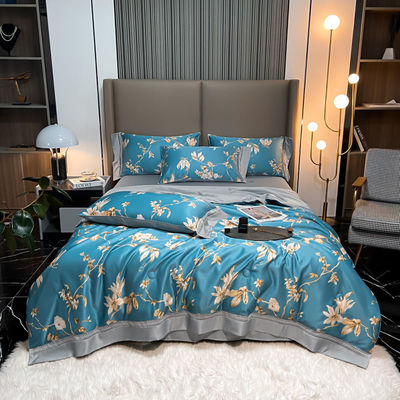 Stijlvolle Tencel Modal Plaat Kussenhoes Set met geborduurde dekbedekking en kussenhoesjes