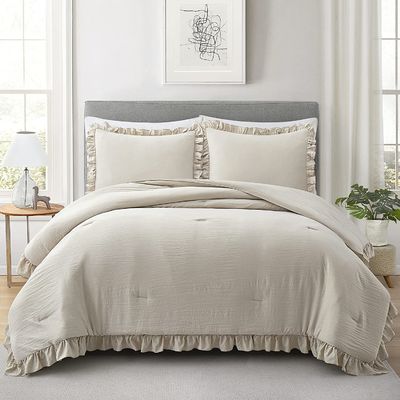 Gepersonaliseerd 3 stukken koningin comforter set boerderij bedden set met ruffle bed ontwerp