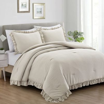 Gepersonaliseerd 3 stukken koningin comforter set boerderij bedden set met ruffle bed ontwerp