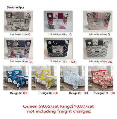 200TC 10 verschillende ontwerpen 100% polyester print microfiber stof beddengoed set 6pcs