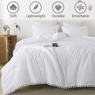130 * 70 Stoffendichtheid Wit Pom Pom Fringe dekbed en kussenset 3 stuks