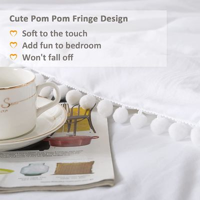 130 * 70 Stoffendichtheid Wit Pom Pom Fringe dekbed en kussenset 3 stuks