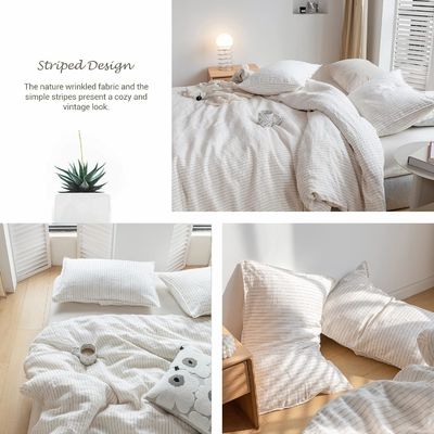 100% puur linnen dekbed set 3pcs gestreepte gewassen natuurlijke vlas beddengoed set