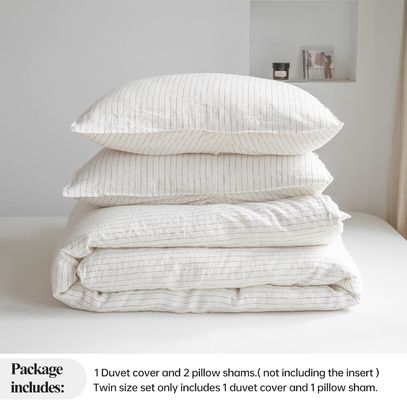 100% puur linnen dekbed set 3pcs gestreepte gewassen natuurlijke vlas beddengoed set
